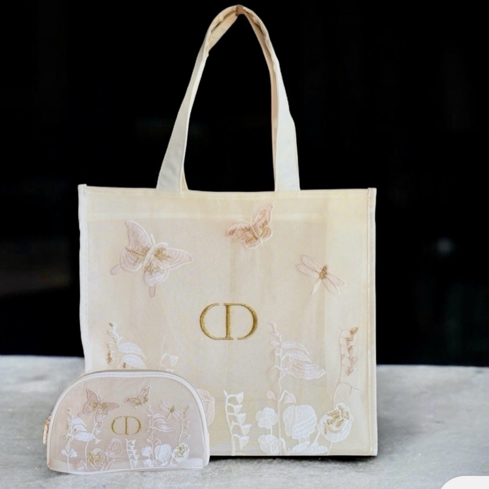 Dior Beauty Butterflies Mesh Tote Bsg and Cosmetic Pouch VIP GWP Gift